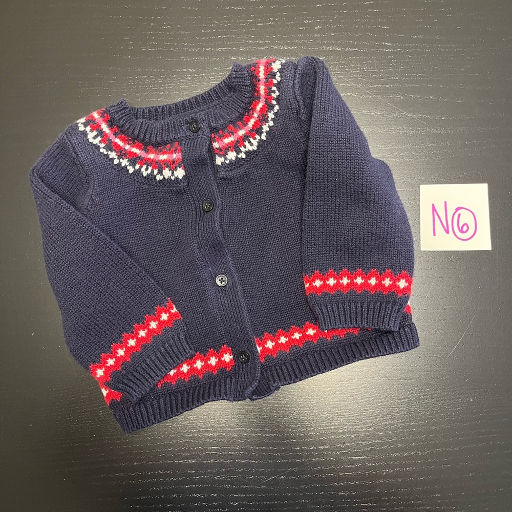 OshKosh B'gosh 6-9m Navy Cardigan with Red and White Accents